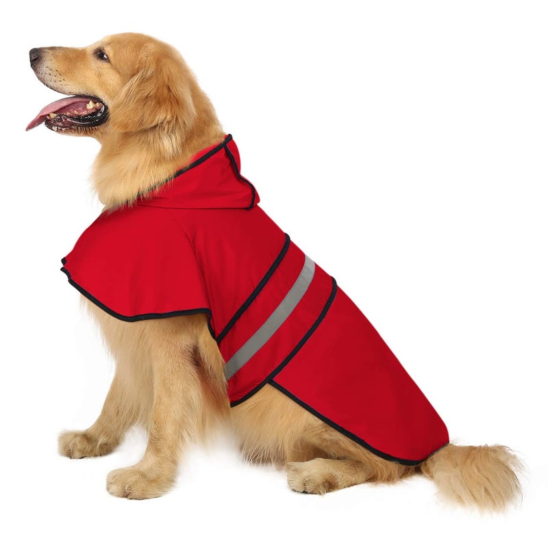HDE Dog Raincoat Jacket Reflective Adjustable Hooded Pet Poncho Rain Coat with Leash Hole for Small to X-Large Dogs Red - L - Image 1